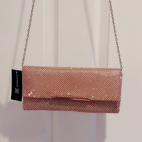 INC International Concepts Handbags - INC Hether Pink Beaded Shimmer Clutch Crossbody